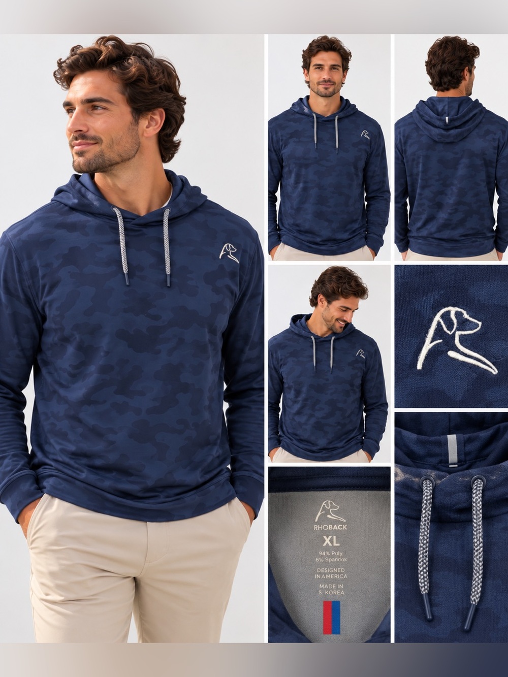 Rhoback Men’s XL Navy Camo Performance Hoodie Golf Athleisure Pullover